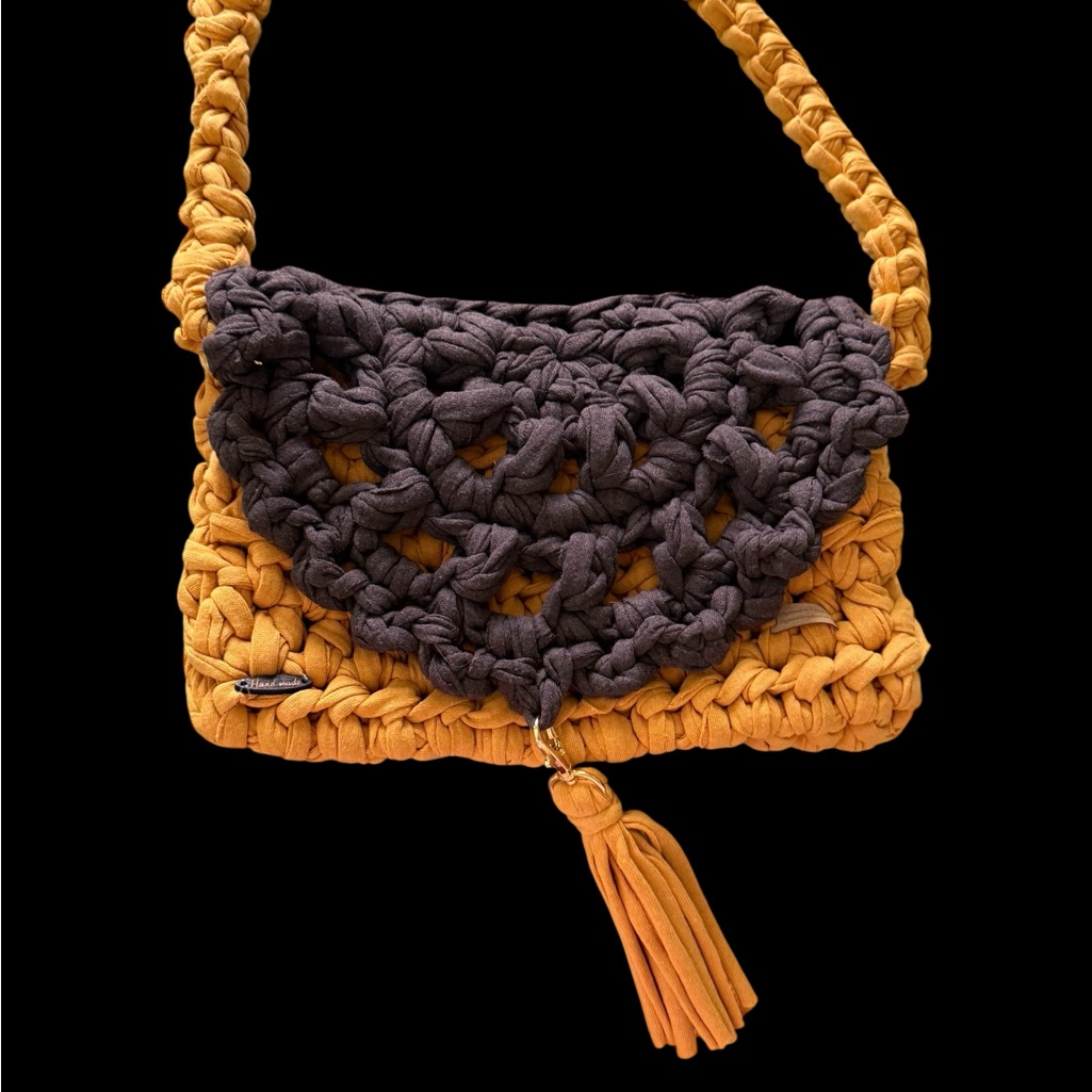Stylish Brown And Gold Crochet Shoulder Bag